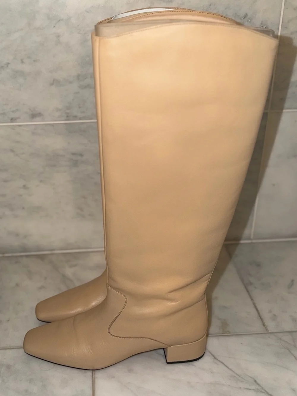 J Crew Roxie Knee-High Leather Boots in Light Beige Cream
